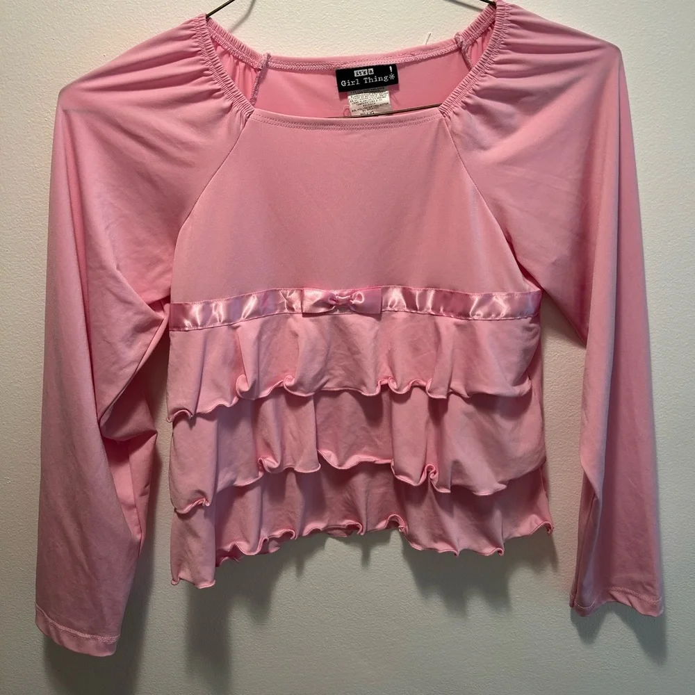 A Girl Thing Pink Ruffled Kids Blouse - Picture 1 of 3